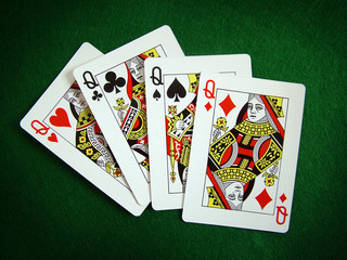 four queen playing cards