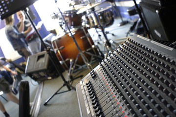 mixer in music studio at angle
