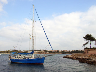 blue ship in majorca