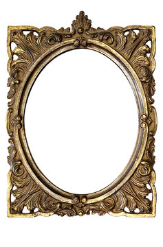 dirty old ornamented oval picture frame w/ path