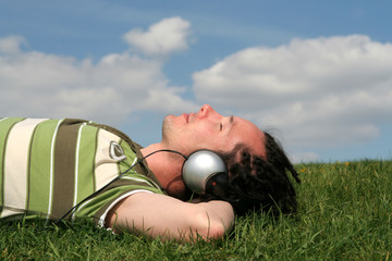 young man enjoying music