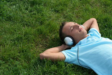 young man listening to music