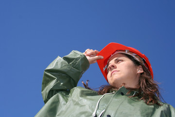 woman with red helmet