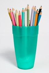 color pencils in the plastic container