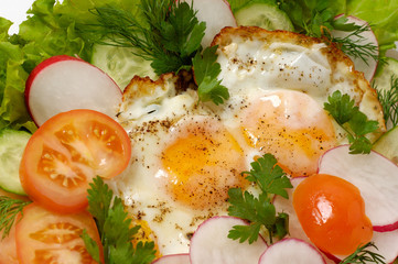chicken eggs with greens macro isolated