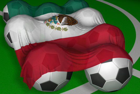 3d-rendering mexico flag and soccer-balls