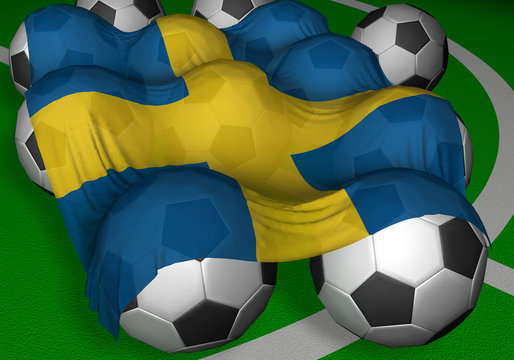 3d-rendering sweden flag and soccer-balls