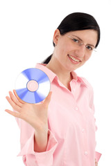 young woman holding cd