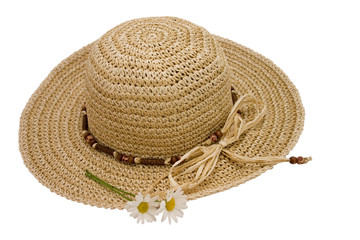 straw hat with daisies