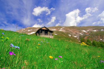 mountain hut and a meadow in macedonia