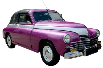 Foto op Plexiglas Oldtimers paarse retro auto geïsoleerd