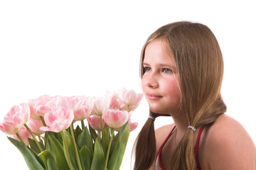 pretty girl with tulips