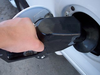 gas up at the fuel pump