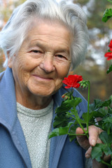 elderly woman and flowers