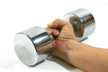dumbbell weights in hand