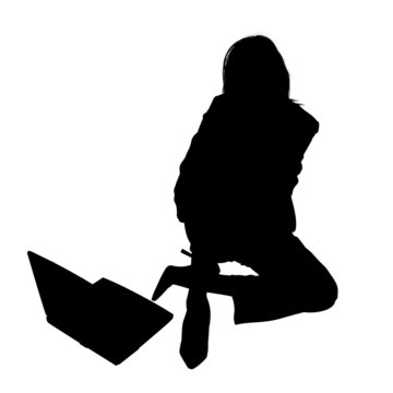 Silhouette Of Woman With Laptop