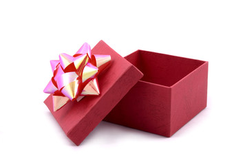 red gift box with big ribbon