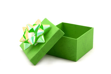 green gift box with big ribbon