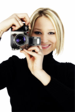 blonde with camera