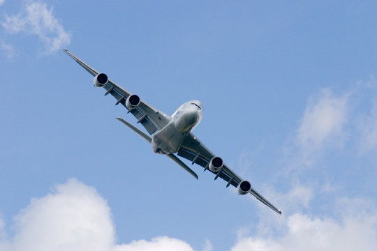 Airbus A380 flying in sky