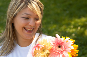 happy with flowers