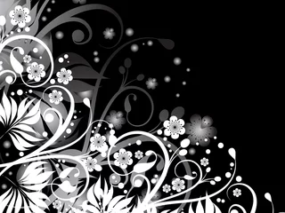 Abwaschbare Fototapete Blumen schwarz und weiß Blumenchaos