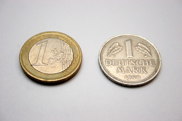 1 euro and 1 deutsche mark