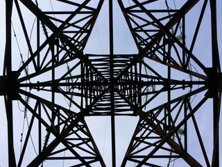 high voltage power transmission tower view from be