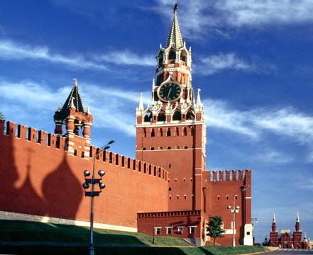 cremlin with shadow st.basil cathedral. moscow, ru