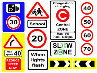 assorted road signs and symbols