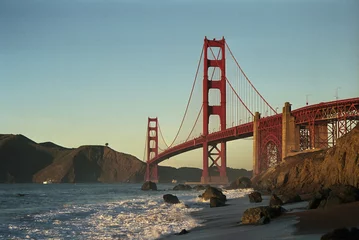 Schapenvacht deken met patroon Baker Beach, San Francisco Golden Gate Bridge