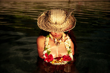 woman in tahiti sunset