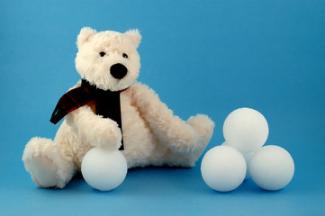teddy bear with snow balls (left)  - christmas