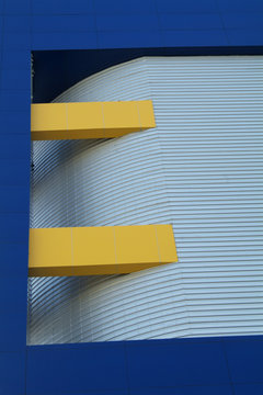detail of blue and yellow building