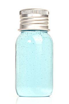 flacon de savon bleu liquide