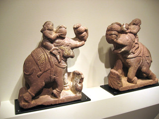 two stone elephants