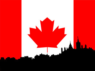 ottawa skyline against canadian flag
