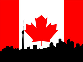 toronto skyline against canadian flag