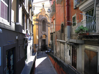 a street view with church,naples