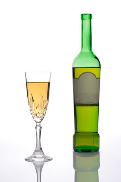 bottle of wine and a glass (clipping path included