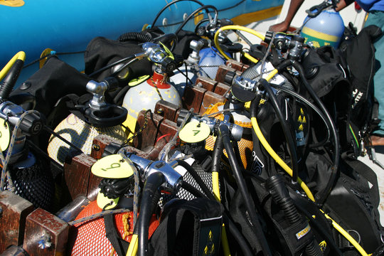 stacked scuba gear