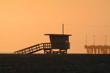 beach cabin at sunset