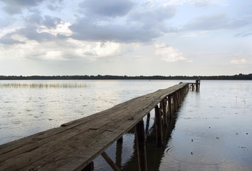 Fototapeta na wymiar foot-bridge in the lake