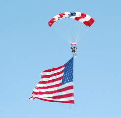 skydiver with american flag