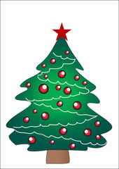 christmas tree, with star and decorations. (check
