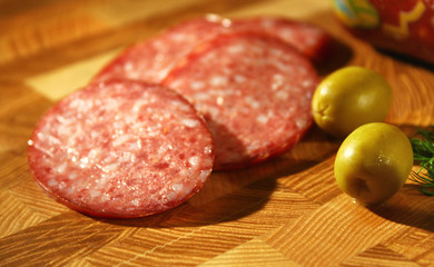 salami and olives.