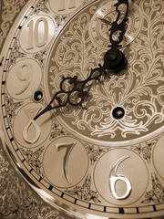 time on a grandfather clock, with an antique look
