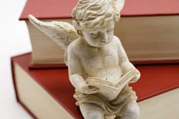reading angel sitting on a book