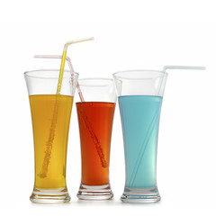 3 colored drinks in glass