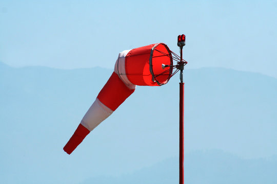 Red-white Windsock At Airport